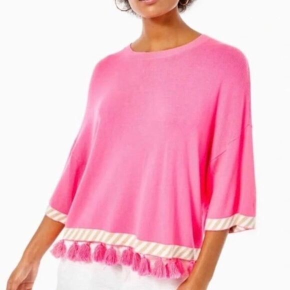 Lilly Pulitzer Ilene Sweater Pink XXS Tassles - Picture 1 of 7
